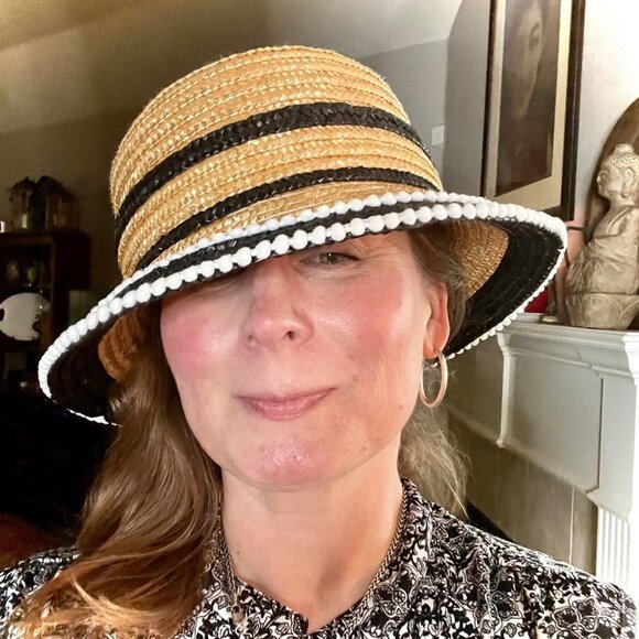 Vintage Black & Natural Straw Cloche Hat With Bow - Picture 5 of 8